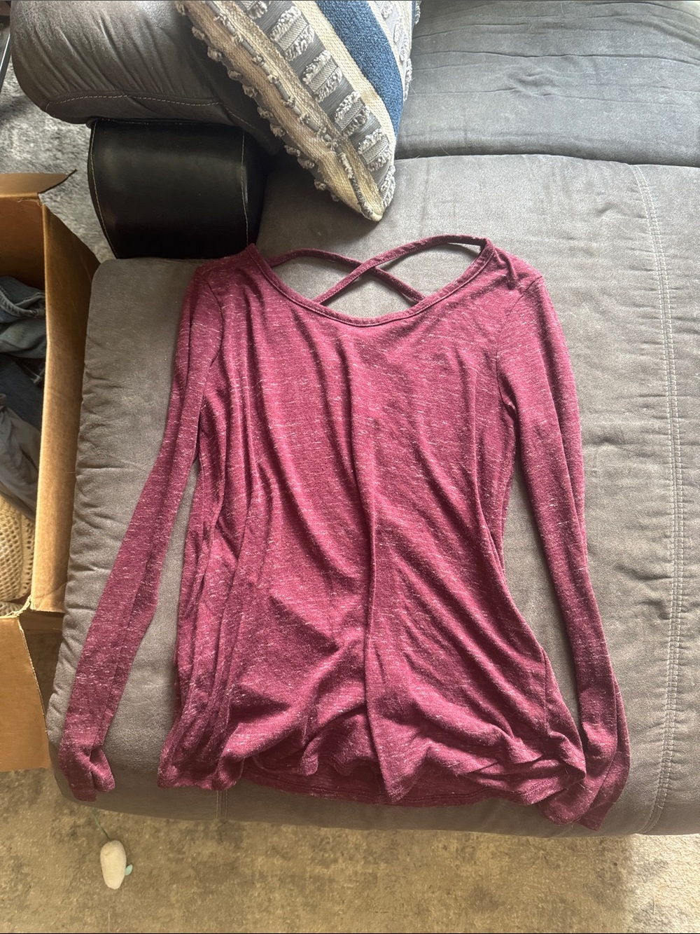 SO Crisscross Back Long Sleeve Tee - Burgundy